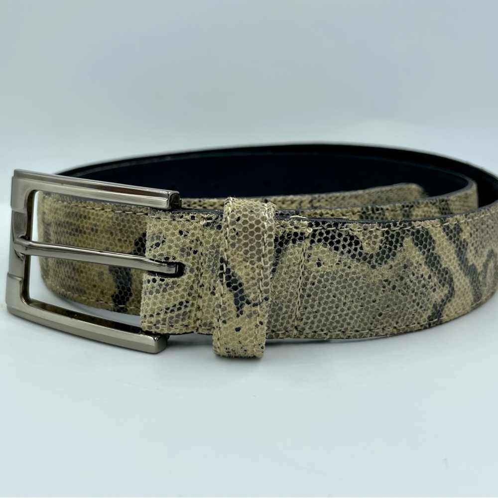 Vintage Devonshire Cream snake print leather womens belt large See Description